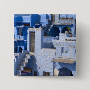 Traditional blue painted house, Jodphur 15 Cm Square Badge