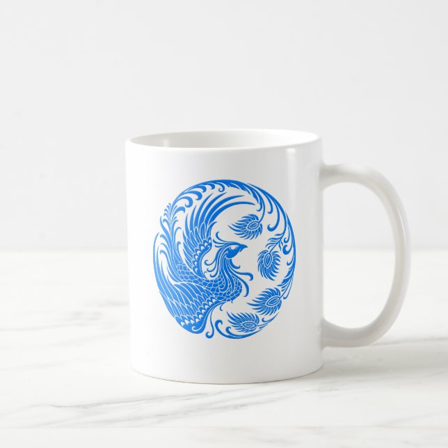 Traditional Blue Phoenix Circle on Red Coffee Mug (Right)