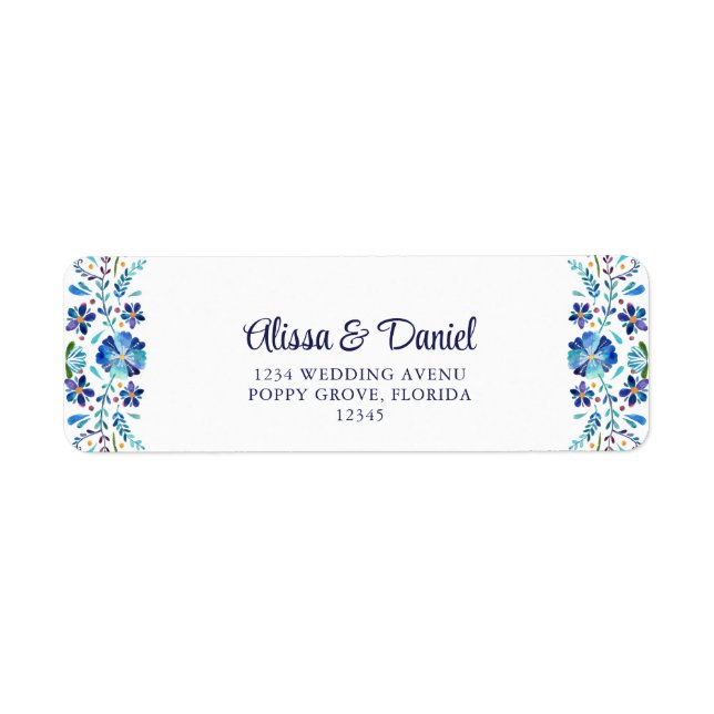 Traditional Blue Talavera Floral Wedding  Return Address Label (Front)