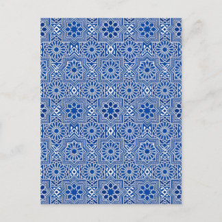 Traditional Blue Tile Geometric Pattern Postcard