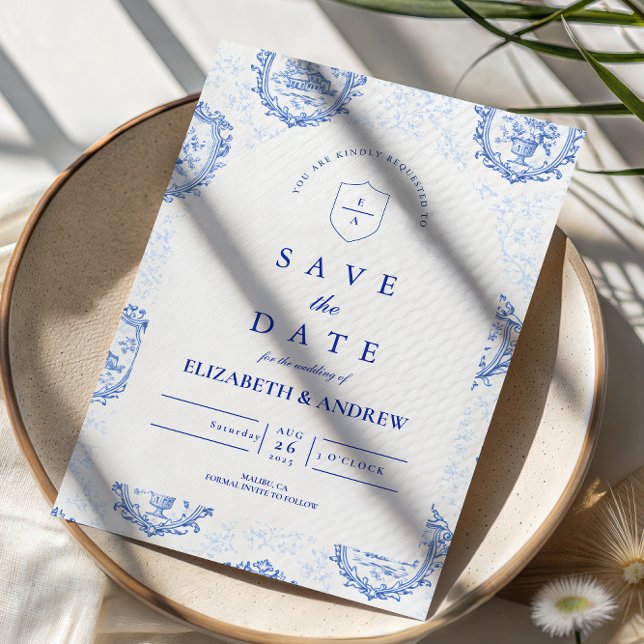 Traditional Blue White Delft Wedding Save The Date (Creator Uploaded)