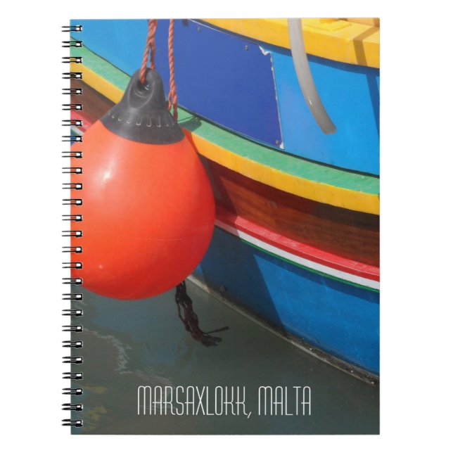 Traditional Blue Yellow Striped Fishing Boat Malta Notebook (Front)