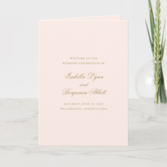Traditional Blush Pink Formal Elegant Wedding Program (Front)