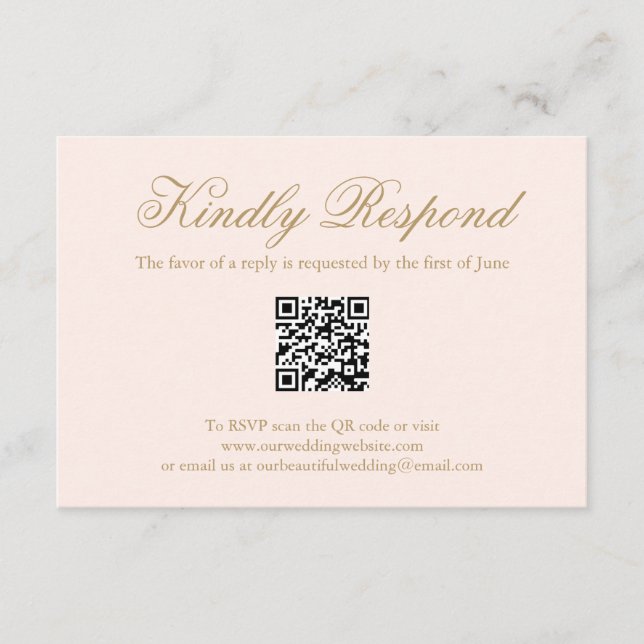 Traditional Blush Pink Formal QR Code Wedding RSVP Card (Front)