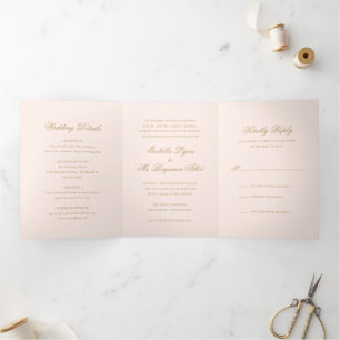 Traditional Blush Pink Gold Formal Elegant Wedding Tri-Fold Invitation