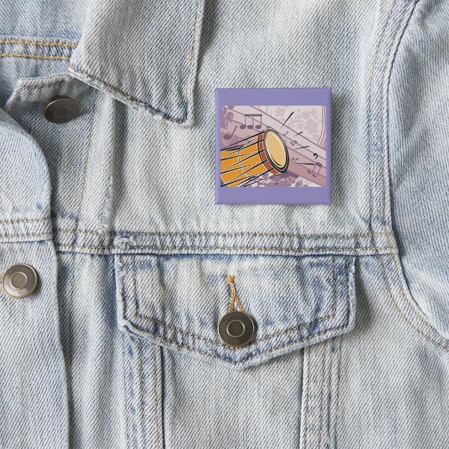 Traditional Bongo Drum With Music Notes 15 Cm Square Badge (Creator Uploaded)