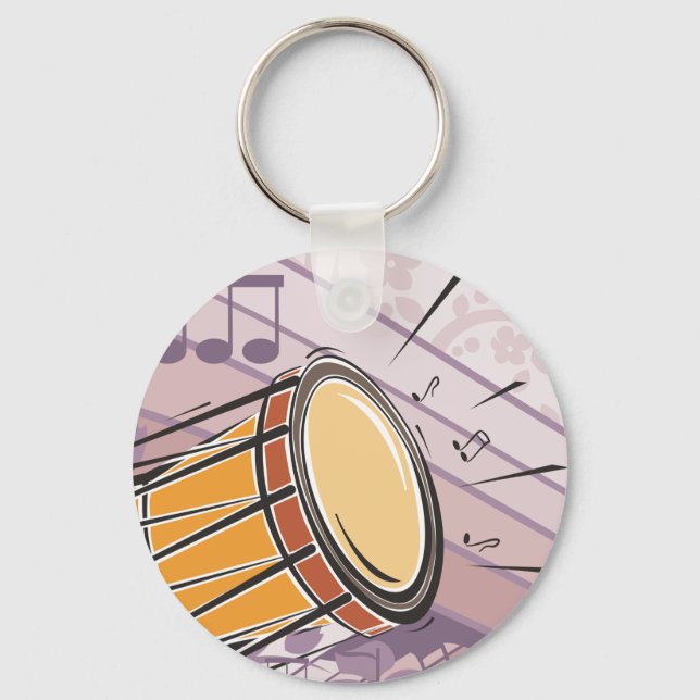 Traditional Bongo Drum With Music Notes Key Ring (Front)