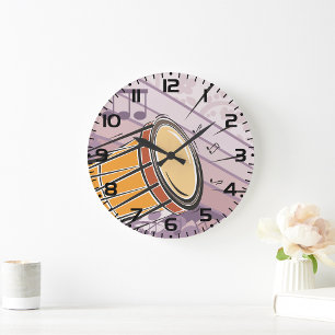 Traditional Bongo Drum With Music Notes Large Clock