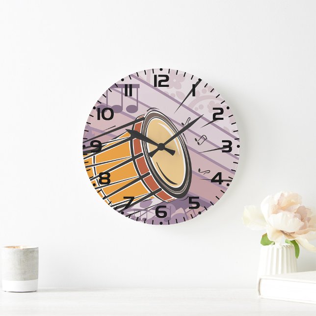 Traditional Bongo Drum With Music Notes Large Clock (Creator Uploaded)