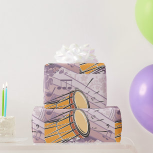 Traditional Bongo Drum With Music Notes Wrapping Paper