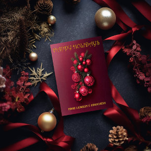 Traditional Bordeaux Red and Gold Happy Holidays Holiday Card