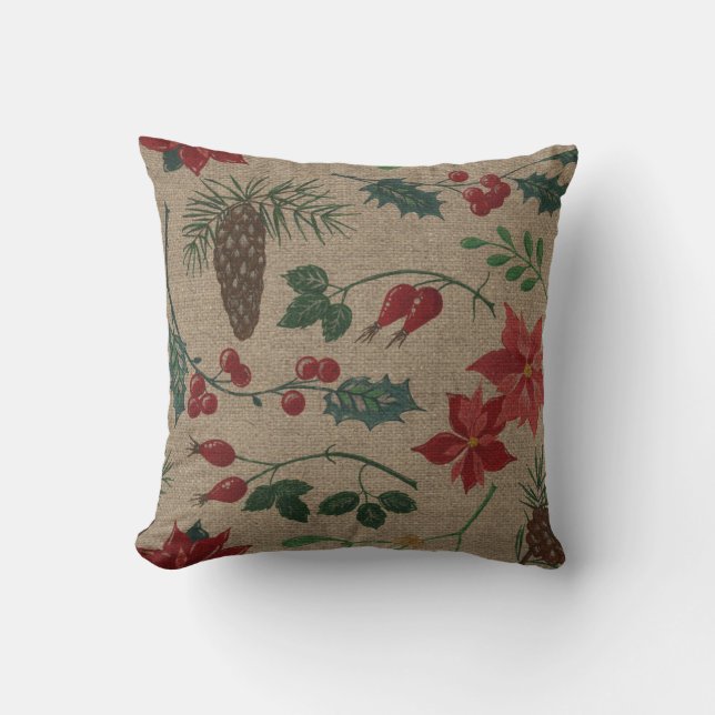 Traditional Botanical Christmas Cushion (Front)