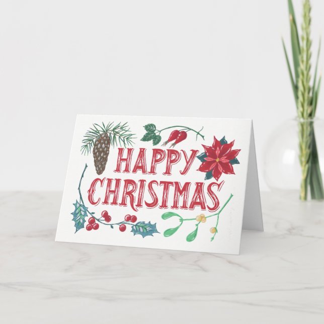 Traditional Botanical Christmas Holiday Card (Front)