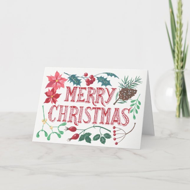 Traditional Botanical Christmas Holiday Card (Front)