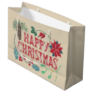 Traditional Botanical Christmas Large Gift Bag