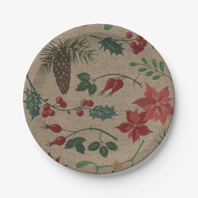 Traditional Botanical Christmas Paper Plate (Front)