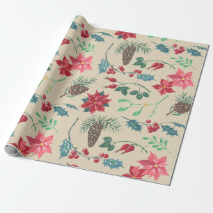 Traditional Botanical Christmas Wrapping Paper