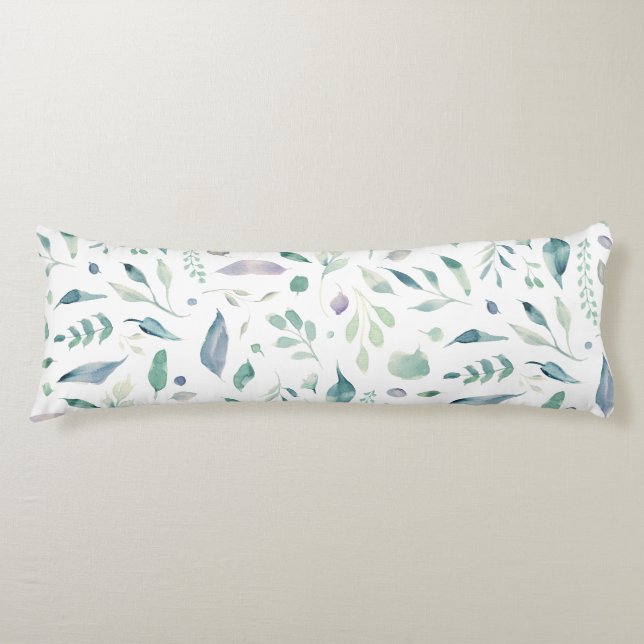 Traditional Botanical Leaf Pattern Blues on White Body Cushion (Front)