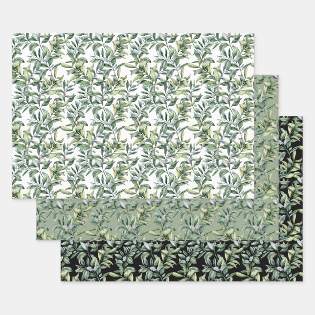 Traditional Botanical Pattern - 3 Design Wrapping Paper Sheet (Set)
