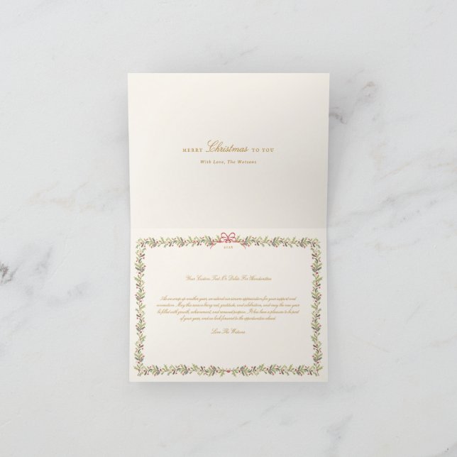 traditional bow christmas botanical folded photo holiday card (Inside)