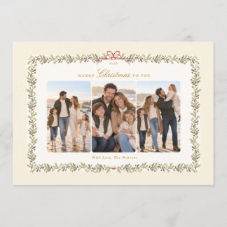 traditional bow christmas botanical photo collage holiday card