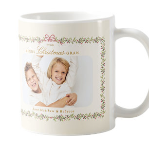 traditional bow christmas botanical photo gift coffee mug