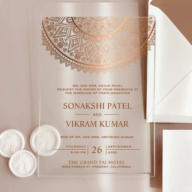 Traditional Bronze Mandala Indian Wedding Acrylic Invitations (Creator Uploaded)