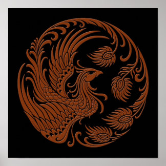 Traditional Brown Phoenix Circle Poster