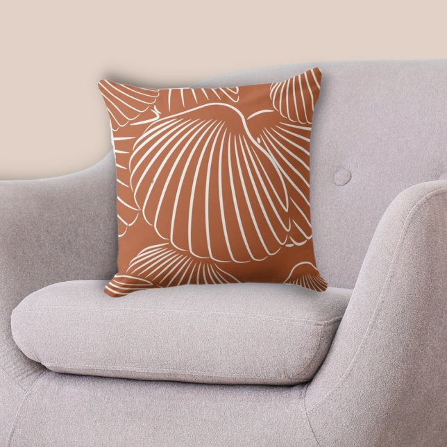Traditional Brown & White Seashell Pattern Cushion (Traditional Brown & White Seashell Pattern Throw Pillow)
