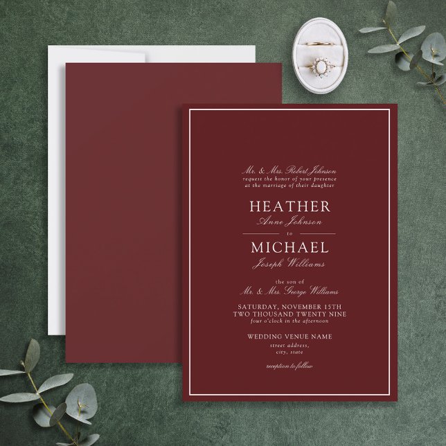 Traditional Burgundy Classic Script Wedding Invitation (Creator Uploaded)