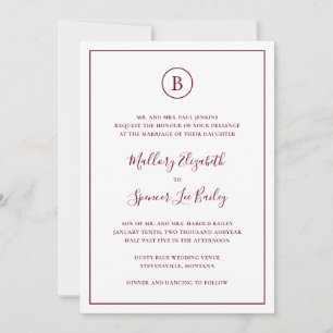 Traditional Burgundy Elegant All In One Wedding Invitation