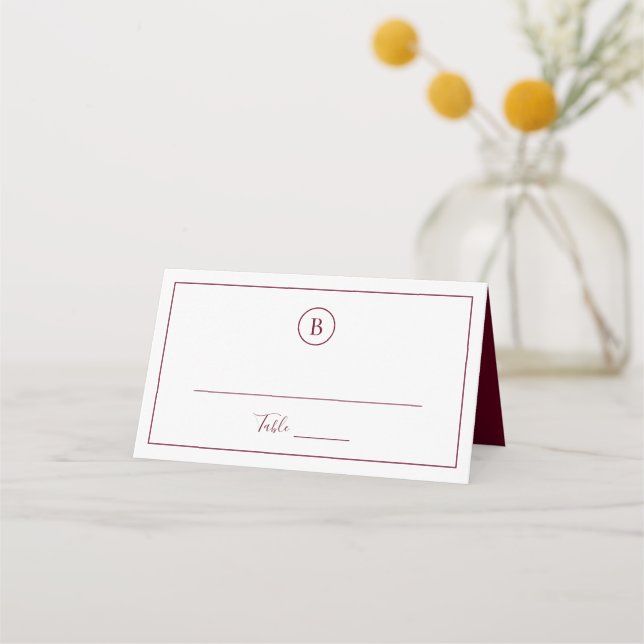 Traditional Burgundy Elegant Wedding Place Card (Front)