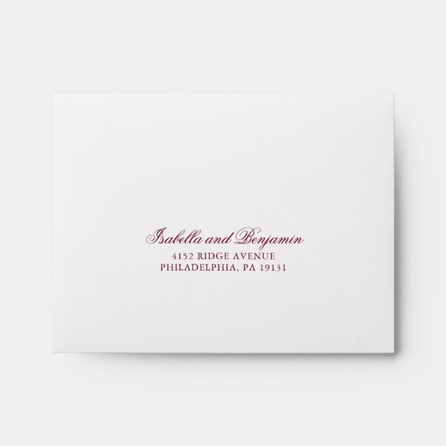 Traditional Burgundy Formal Elegant RSVP Wedding Envelope (Front)