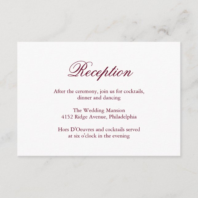 Traditional Burgundy Formal Elegant Wedding Enclosure Card (Front)