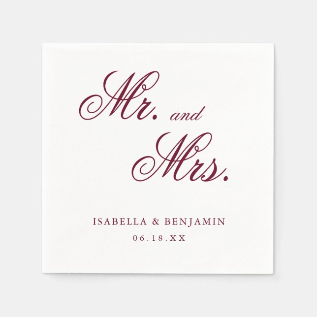 Traditional Burgundy Formal Elegant Wedding Napkin (Front)