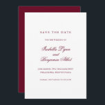 Traditional Burgundy Formal Elegant Wedding Save The Date<br><div class="desc">Elegant non photo Save the Date Card with traditional wording.  Your names are in calligraphy and your details are in a serif font.  All text is burgundy over a white background.  This classic style Save the Date without pictures is perfect for a formal wedding.</div>