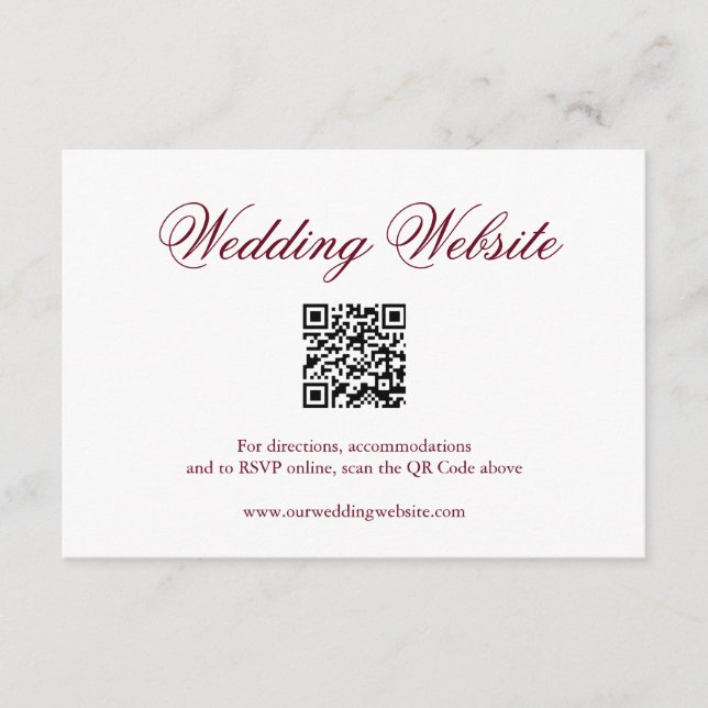Traditional Burgundy Formal QR Code Wedding Enclosure Card (Front)