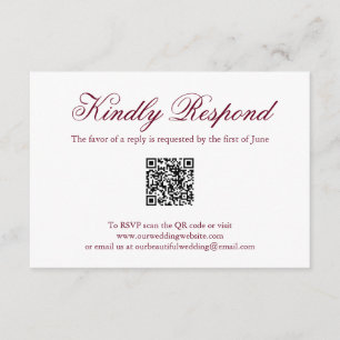Traditional Burgundy Formal QR Code Wedding RSVP Card