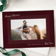 Traditional Burgundy Holly Family Photo Christmas