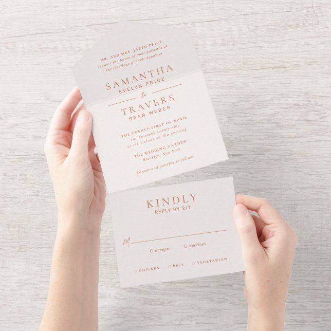 Traditional Burnt Orange Elegant Wedding All In One Invitation (Tearaway)