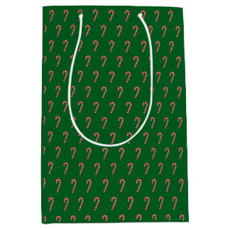 Traditional candy cane & green medium gift bag
