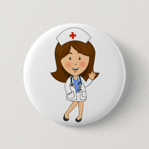 Traditional Cartoon Nurse Waving 6 Cm Round Badge