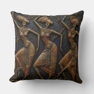 Traditional Carved African Dancers -Ancient Tribal Cushion