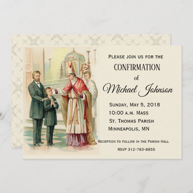 Traditional Catholic Boy Confirmation Confirm Invitation (Front/Back)