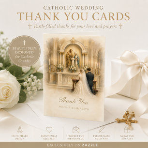 Traditional Catholic Bride Groom Altar Wedding Thank You Card