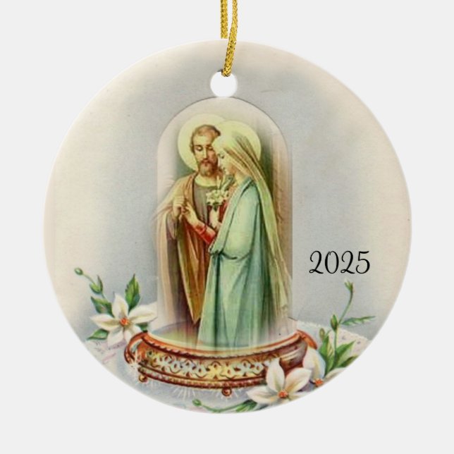 Traditional Catholic Bride Groom Virgin Mary Ceramic Ornament (Front)