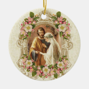 Traditional Catholic Bride Groom Virgin Mary Ceramic Ornament