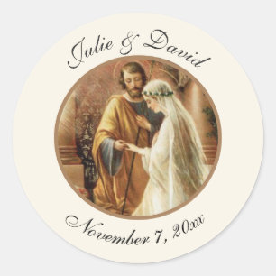Traditional Catholic Bride Groom Wedding Classic R Round Sticker