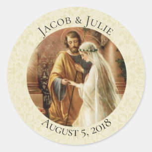 Traditional Catholic Bride Groom Wedding Classic Round Sticker