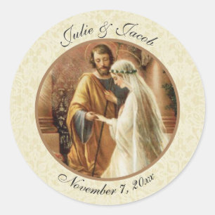 Traditional Catholic Bride Groom Wedding Classic Round Sticker